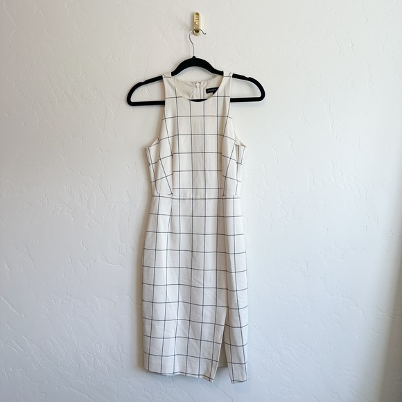 Banana Republic | Windowpane Business Sleeveless Sheath Midi Dress White Black 0 - Picture 2 of 6